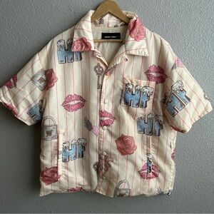 Homme + Femme Cream Doodle Short Sleeve Nylon Puffer Shirt